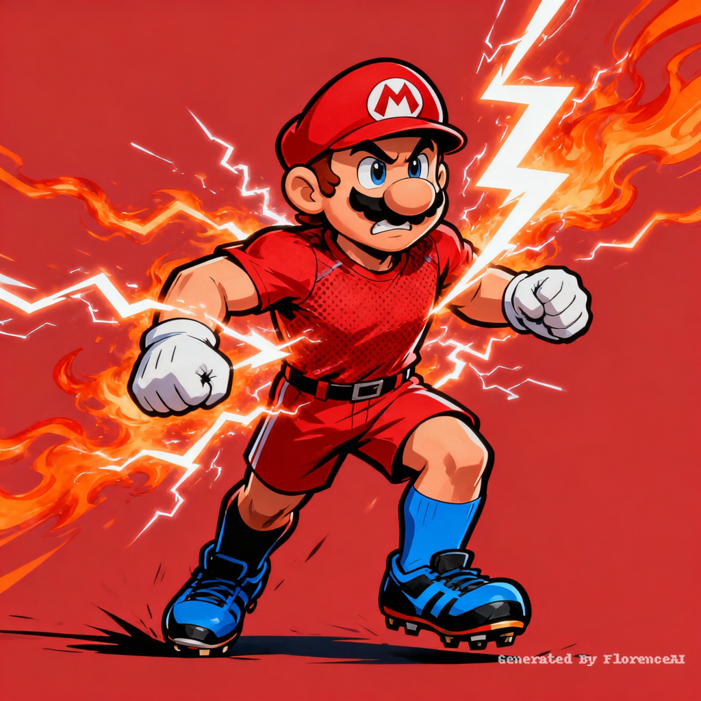image in the style of Mario Strikers, with Mario i