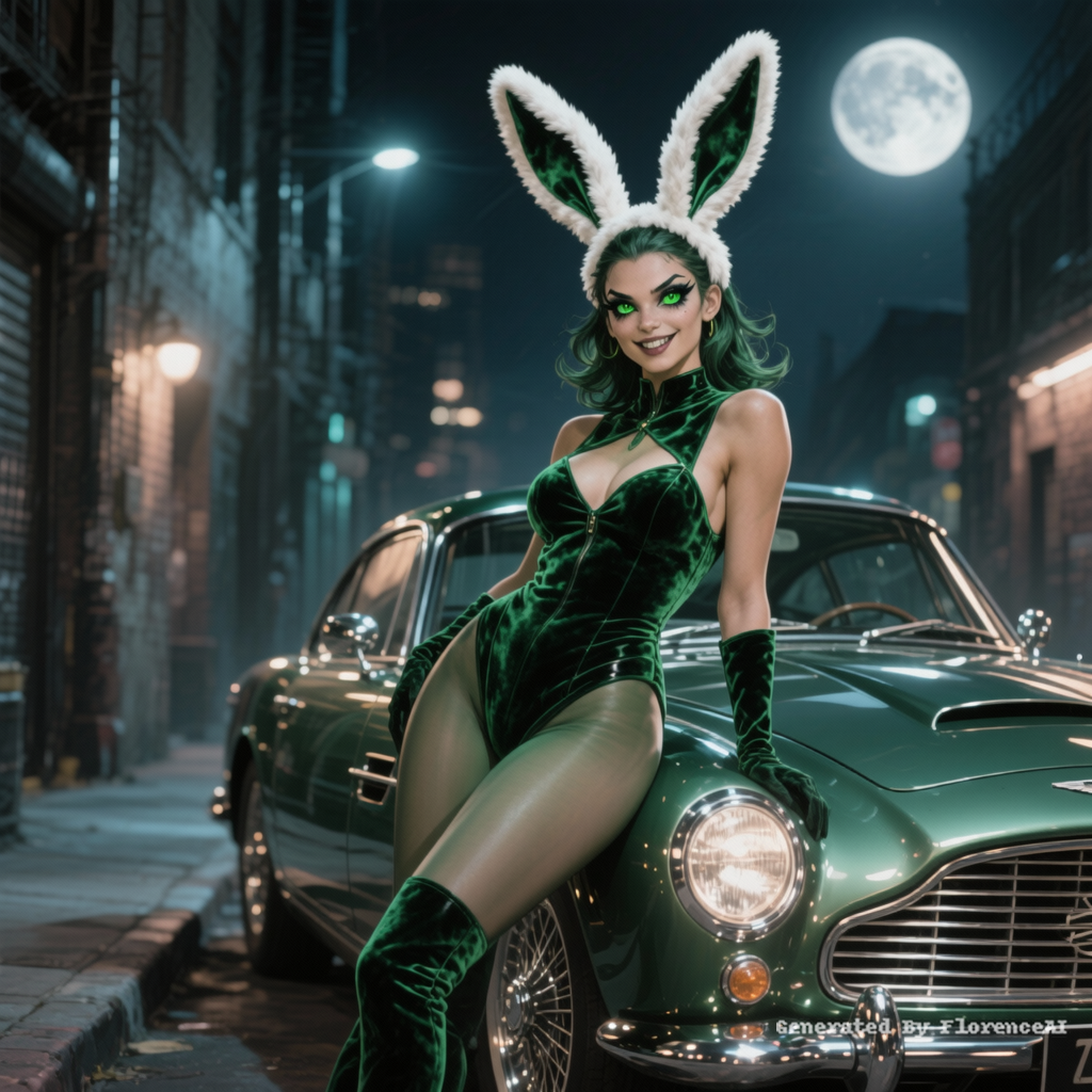 Imagine a bunny girl with smooth, emerald-green sk