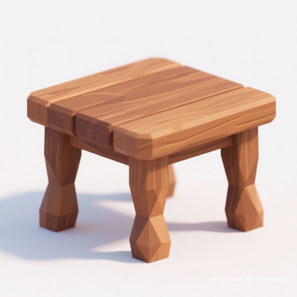 a small wooden table, Low-poly style, blocky and g