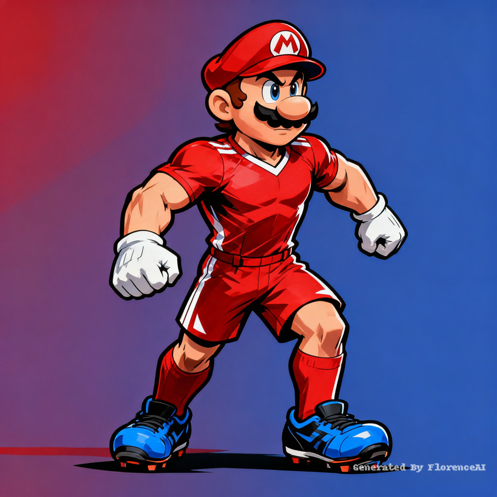 image in the style of Mario Strikers, with Mario i