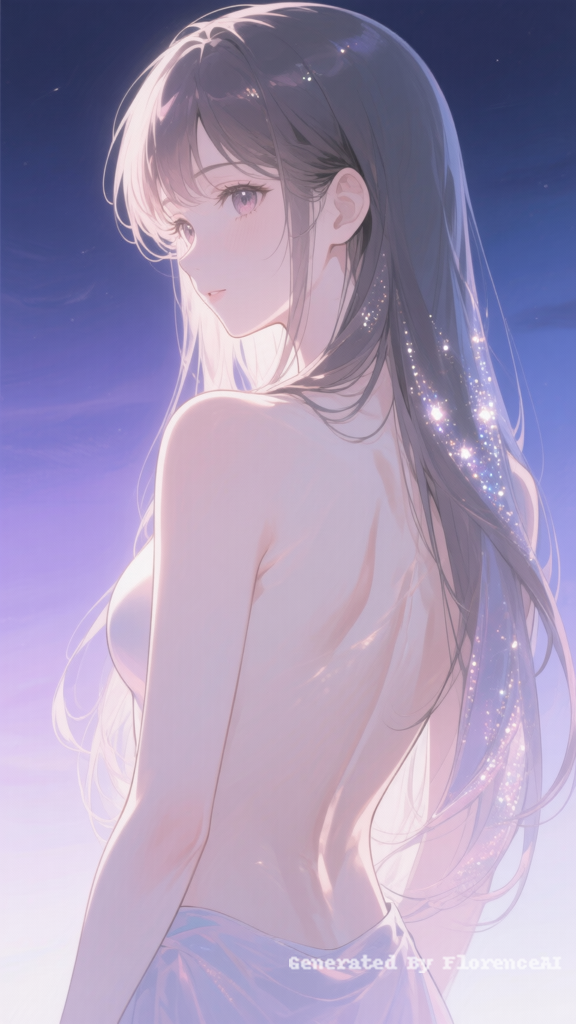 Anime beauty, bare back,