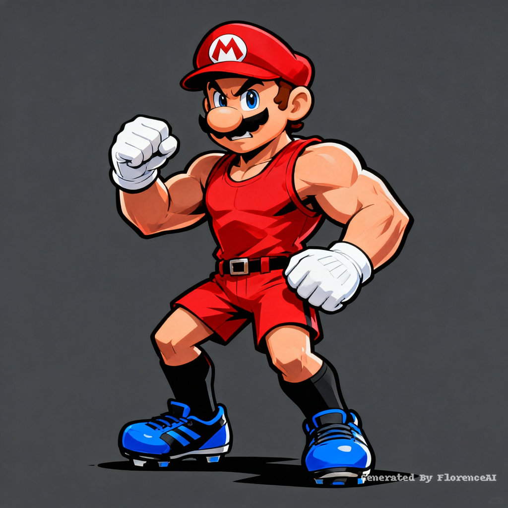 image in the style of Mario Strikers, with Mario w