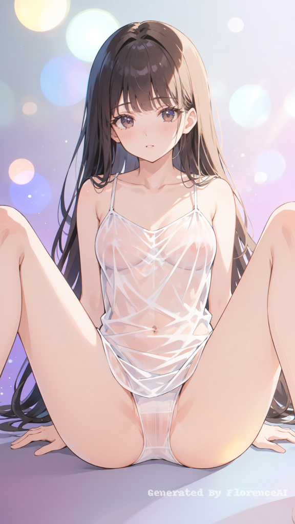 Anime girl, facing the camera, wearing a transpare