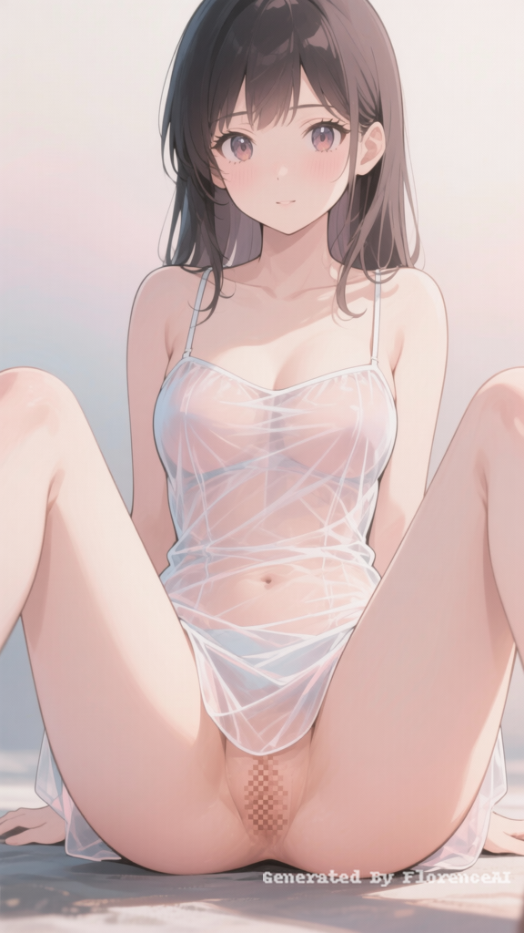Anime girl, facing the camera, wearing a transpare