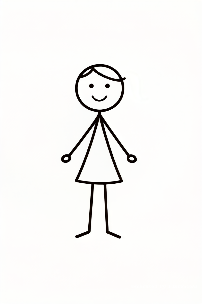 Minimalist timeline scene showing female stick-fig