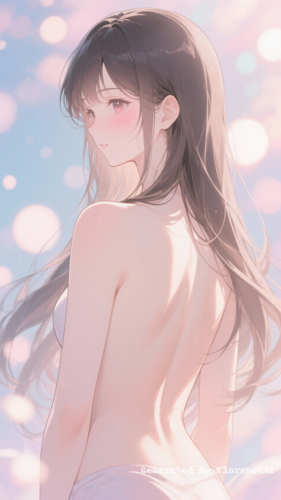 Anime beauty, bare back,