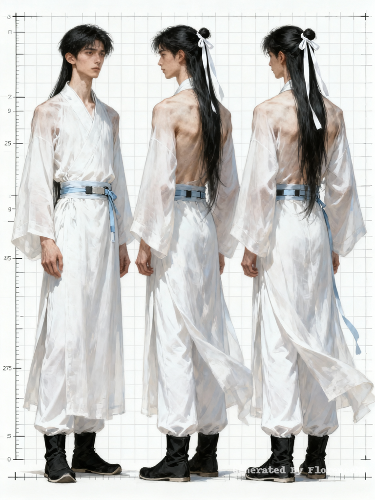 Realistic character design sheet, three-view turna
